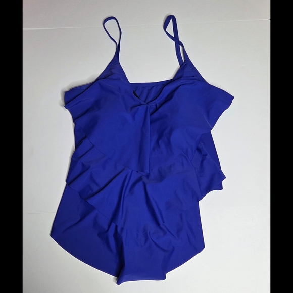 Swimsuits for All Tropiculture Swim Blue Womens Plus Size 28 Cute One Piece NWOT - Picture 2 of 12
